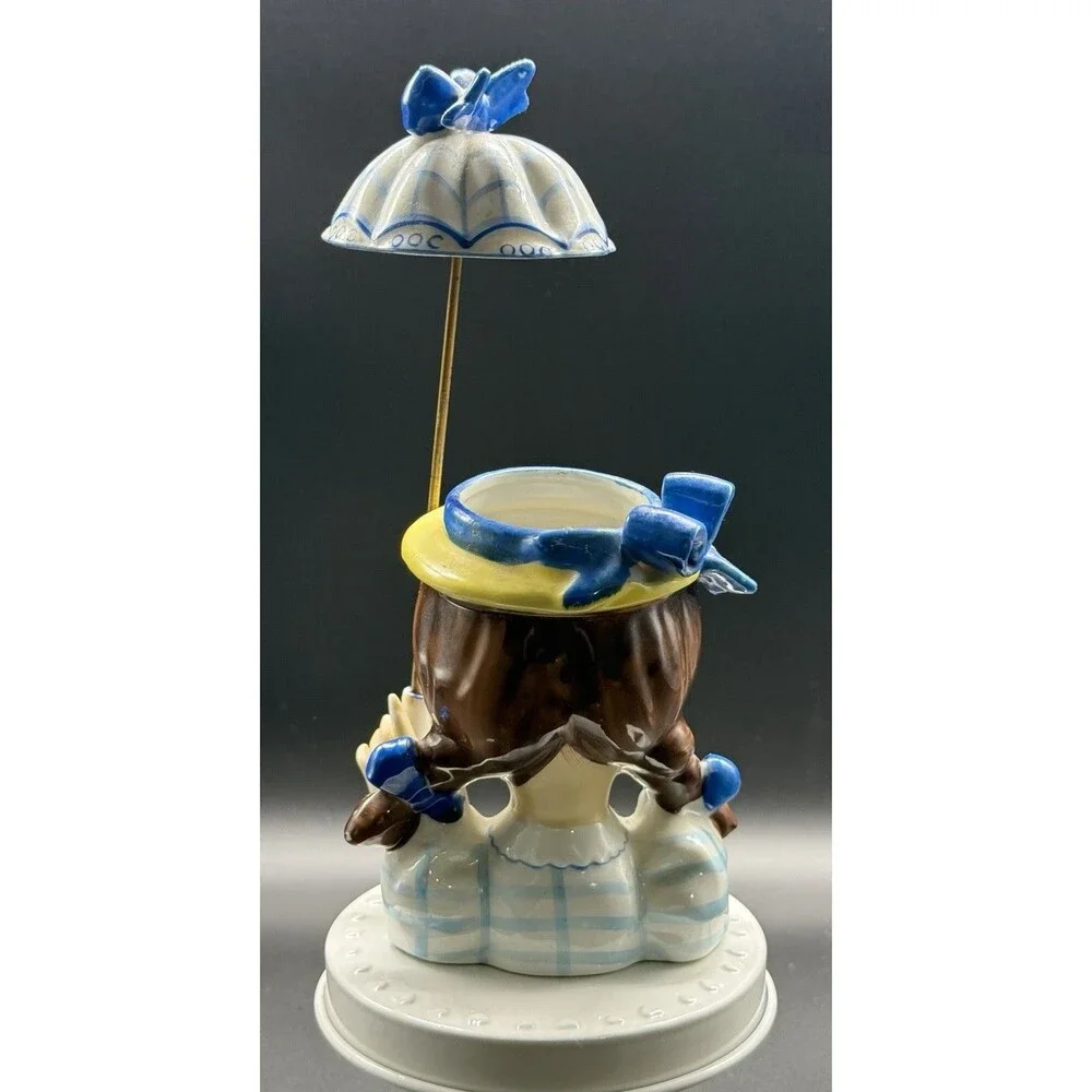 Vintage Napco 1950s Ceramic Girl Head Planter with Pigtails and Umbrella JAPAN